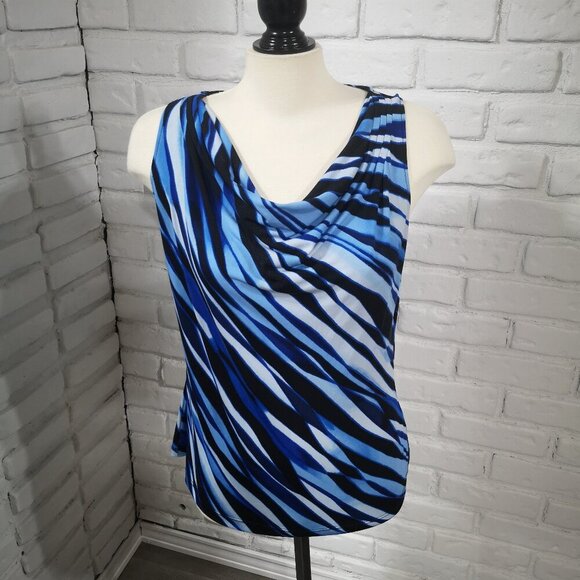 2 / $30.00 -Calvin Klein Ladies Size Large Blue & Black Cowl Neck Sleeveless Top - Picture 1 of 7
